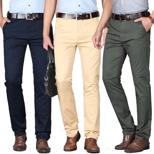 Chino Slim Fit Mens Straight Leg Casual Stretch Dress Skinny Pants Size 30-40 - Picture 6 of 25