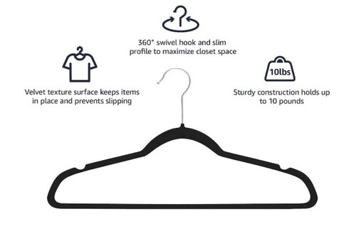 Amazon Basics Slim, Velvet, Non-Slip Suit Clothes Hangers, Black/Silver 30 Pack - Picture 2 of 4