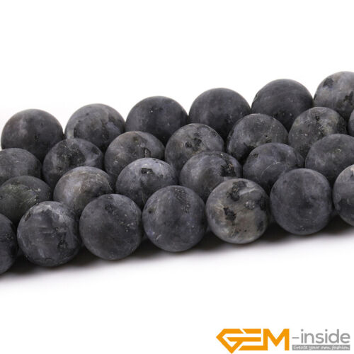 Black Larvikite Jasper Natural Gemstone Frosted Matte Round Loose Beads 15" AU - Foto 26 di 45