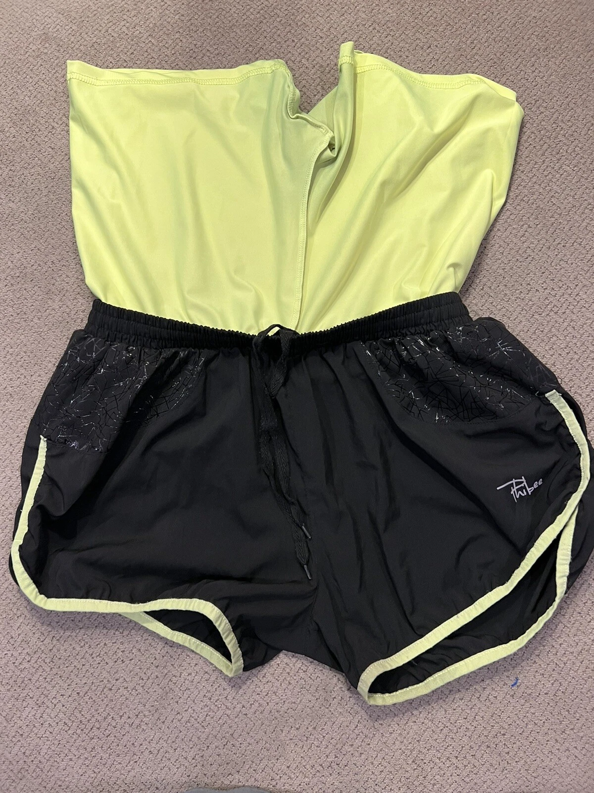 Womens Phi Bee Black Neon 2 In 1 Compression Lined Running Shorts Medium