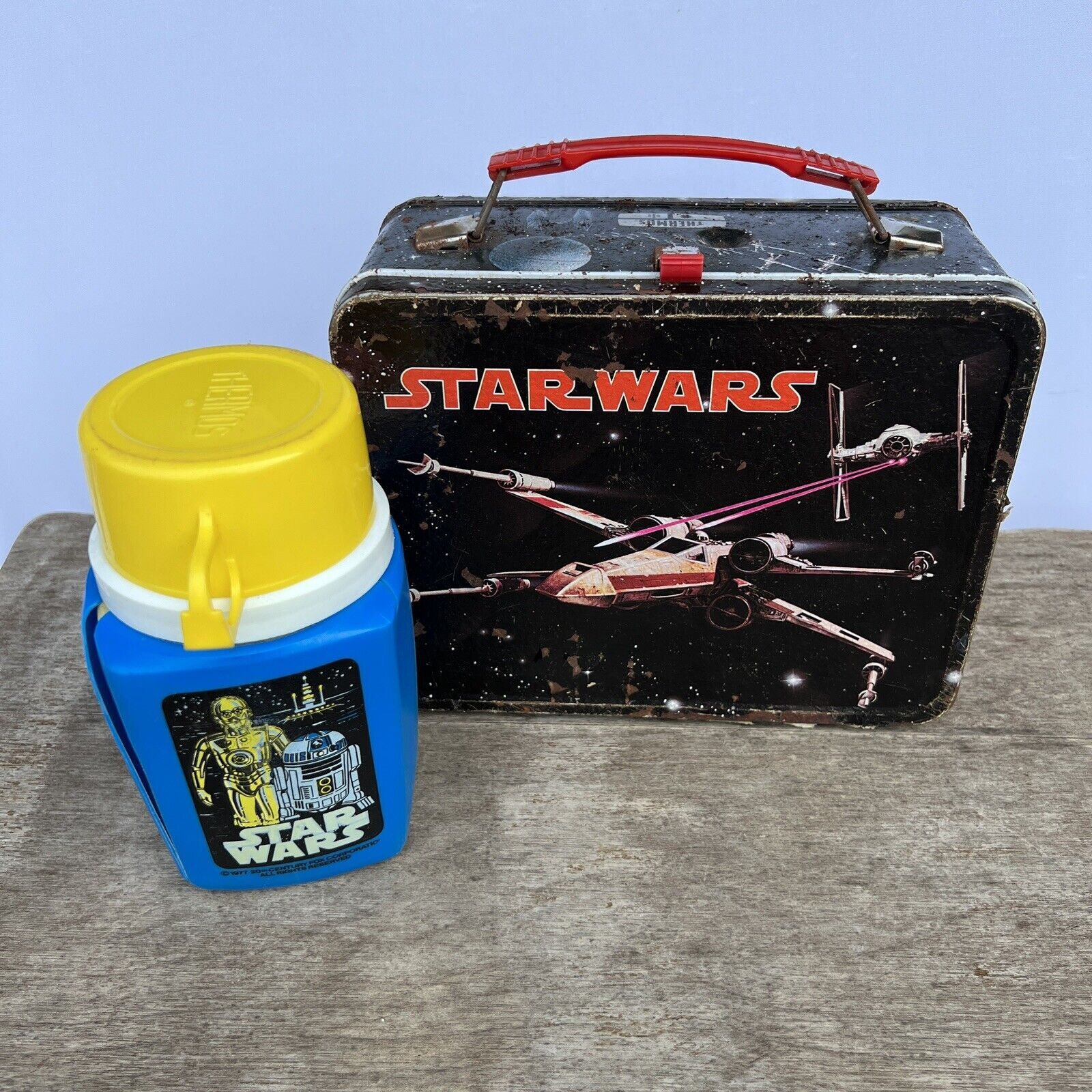 Vintage 1977 Star Wars Metal Lunch Box with Thermos Vader Skywalker