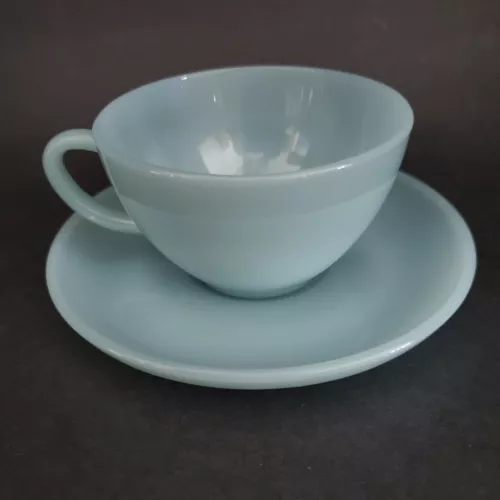 Vintage Fire King Oven Ware Azurite Coffee Cup & Saucer Oven Ware USA Delphite