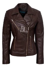 Ladies Stylish Jacket Leather Brown Biker Style Fashion Real Leather Jacket 9334