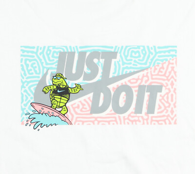 NIKE Just Do It Surfin Turtle T-Shirt sz 2XL XX-Large White Pink