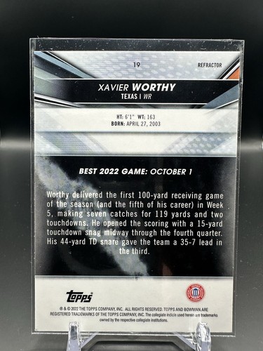 Xavier Worthy 2022 Bowmans Best U Refractor #19 Texas Longhorns CHIEFS - Picture 2 of 2