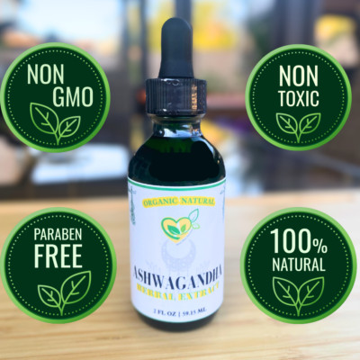 Ashwagandha Non-Alcohol Extract Tincture Organic Liquid Drops 2 OZ Natural Mood