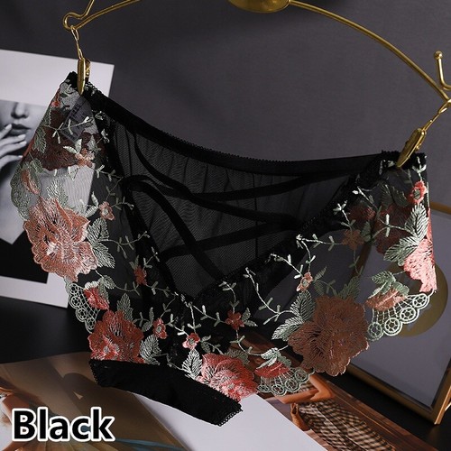 Floral Underwear Panties Mesh Sexy Sheer Embroidered Strap Lingerie Briefs Thin - Picture 14 of 19