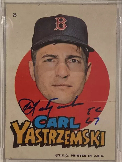 Carl Yastrzemski 1967 Topps Signed Baseball Sticker 25 Beckett carl-yastrzemski-1967-topps-signed-baseball-sticker-25-beckett