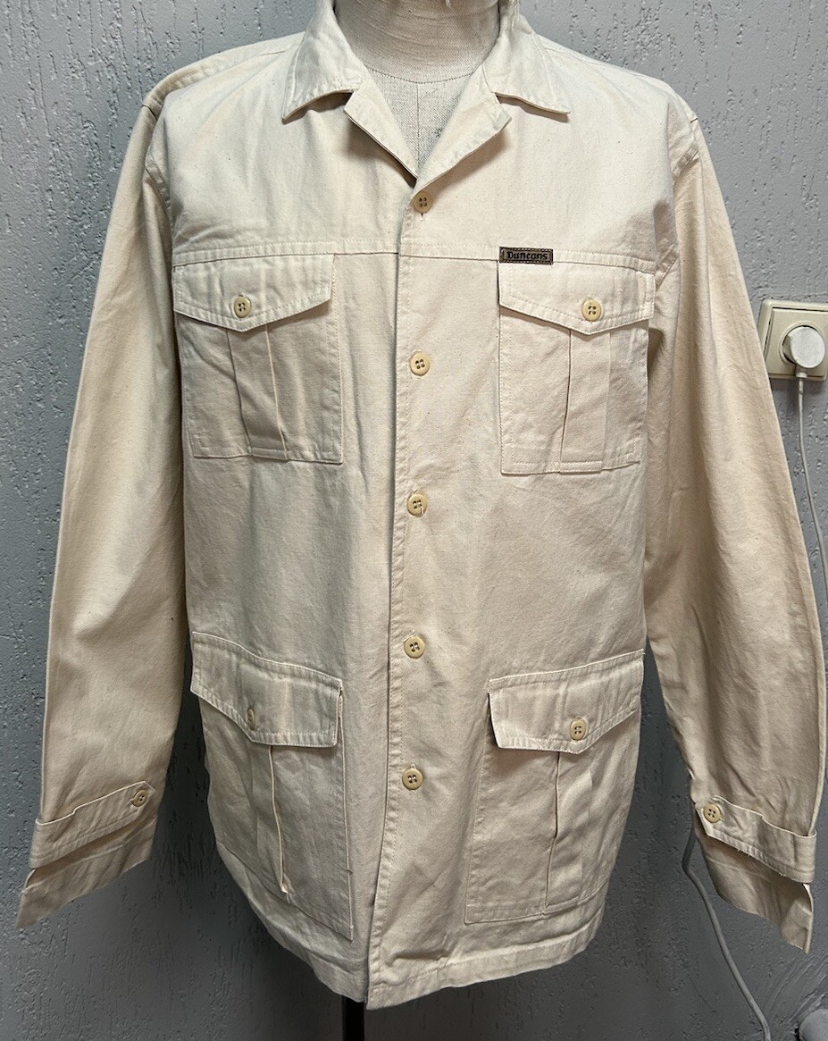 Men’s 1950s Beige White Linen Safari Casual Jacket European Vintage 42 Large
