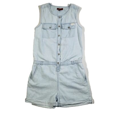 Seven 7 For All Mankind Size M Girls Chambray Short Romper Light Blue Denim