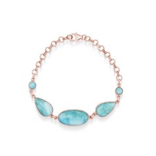 Bracciale a maglie con pietre preziose reali Larimar in argento sterling 925 ...