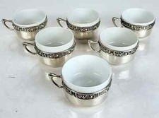 Antique Six 800.quality silver and porcelain coffee cups, liners only total 12oz