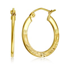 Wellingsale 14k Yellow Gold Diamond Cut 1.5mm Flat Hoop Earrings (x mm)