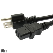 15ft 3-Conductor 14AWG NEMA 5-15P to IEC320 C13 PC Monitor AC Power Cord Cable