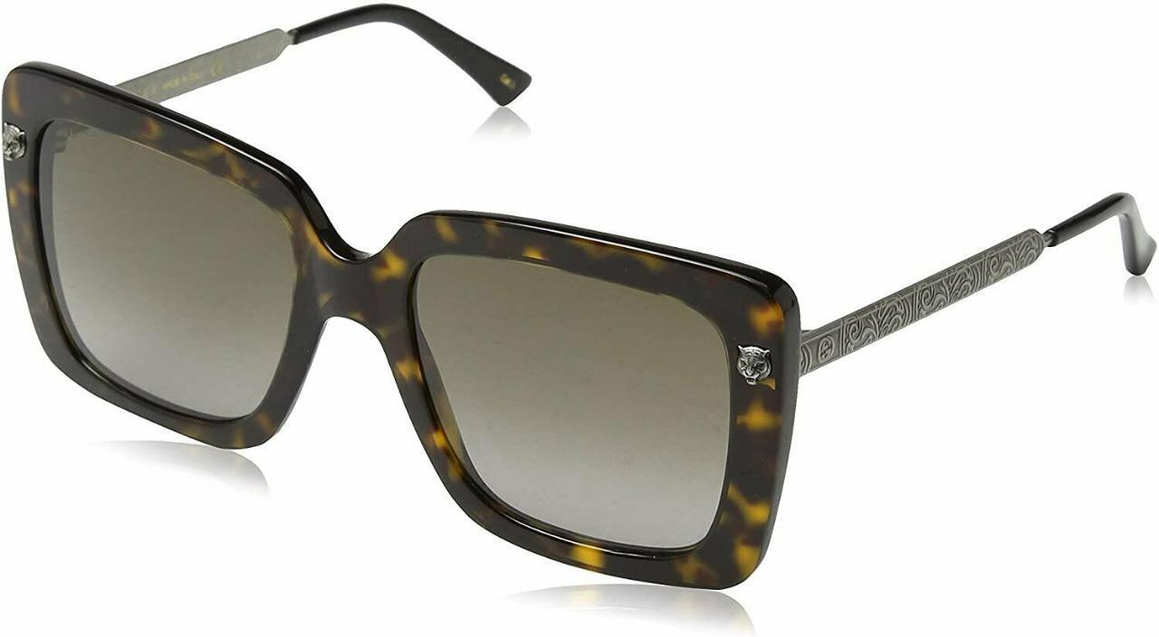 Gucci GG0216S 002 Havana with Antique Silver Square Sunglasses Sonnenbrille 53mm