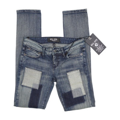【THEAIRTOWN】dying denim pt KILL CITY WOMENS PATCH WERK STRETCH INDIGO DENIM JUNKIE FIT