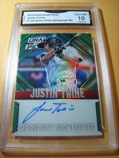 JUSTIN TWINE MARLINS 2014 PRIZM GREEN PRIZM ROOKIE RC AUTO # 27/35 GRADED 10