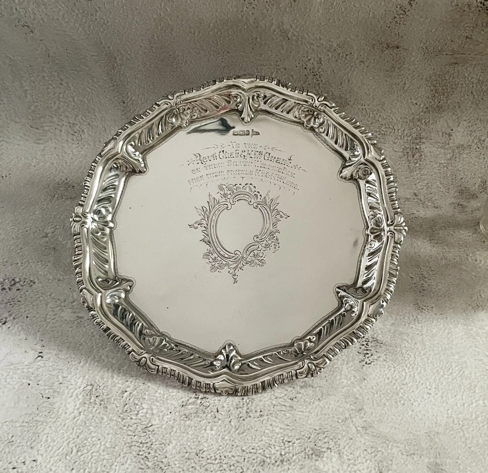Antique Victorian Sterling Silver Walker & Hall Tray/Salver 1899 - Image 2 of 4