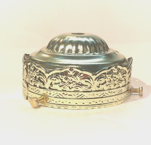 NUEVO-ANTIGUO STOCK 3-1/4" ACERO DORADO PULIDO FILIGRANA MONTADOR SOPORTE DE SOMBRA CON 3 TORNILLOS - Imagen 3 de 8