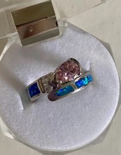 pear shaped, pink CZ, white accent CZ sterling silver ring