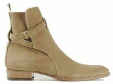 Men's Shoes Handmade Suede Leather Jodhpurs Tan Ankle High Buckle Boots