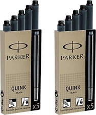 Quink Permanent Ink Fountain Pen Refill Cartridges, 10 Black Ink Refills