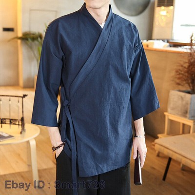 Chinese Style Kung Fu Shirt Men's Taoist Robe Cardigan Cotton Linen Hanfu Jacket