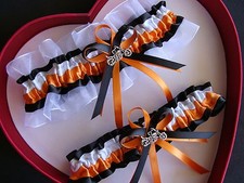 Orange Black White Harley Motorcycle Bike Wedding Garters