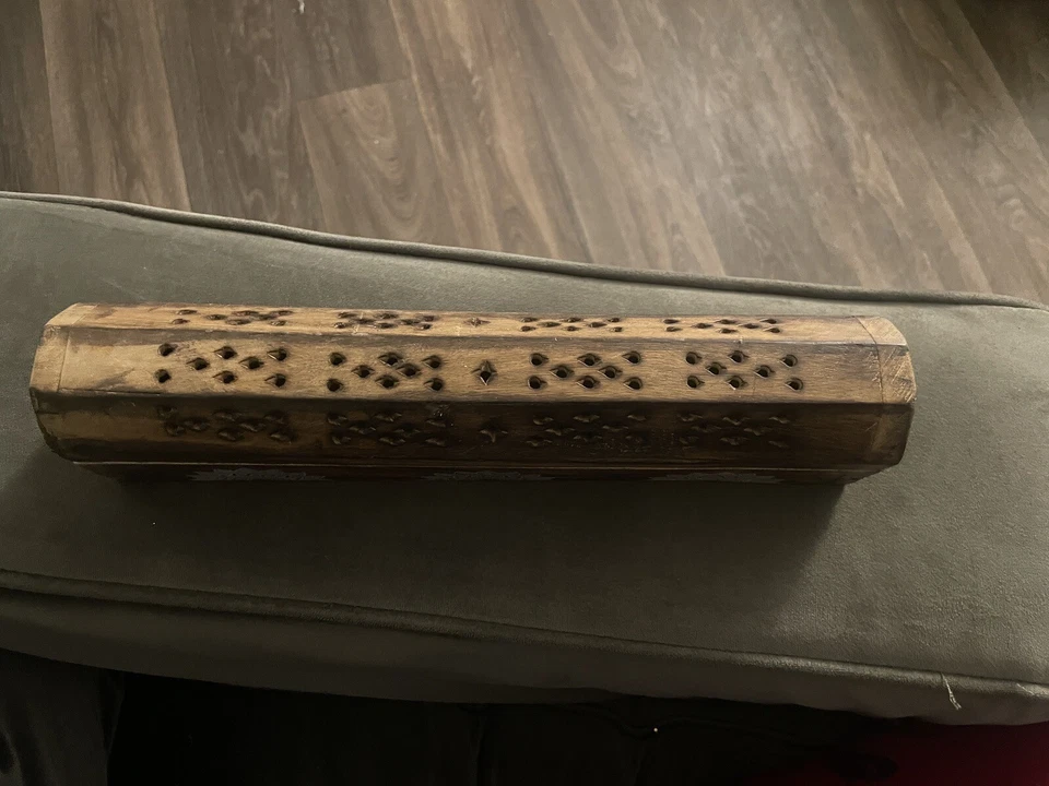 Caja de incienso ataúd de madera, diseño de flor de corte redondo, 12 pulgadas Foto 2 de 4