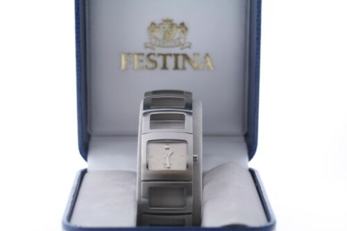 Ladies Festina 8940/2 Stainless Steel White Dial Open Link Bracelet Watch W/Box - Afbeelding 1 van 3