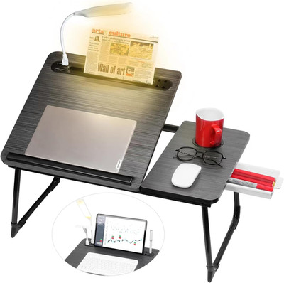plus XL Adjustable Laptop Desk with Light, USB Port, Ipad Holder, Drawer Storage