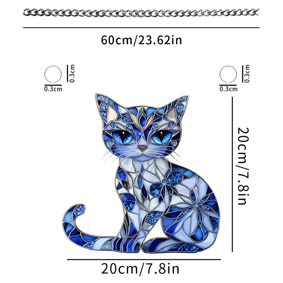 Ornamento apanhador de sol gato 8 polegadas pendurável 2D acrílico azul branco gatos sol moderno - Imagem 2 de 4