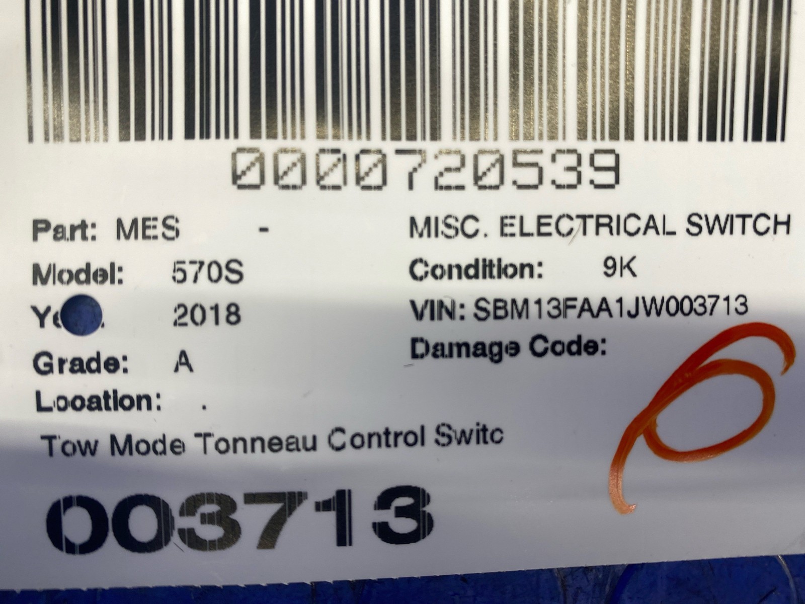 2016-2021 Mclaren 570s Tow Mode Tonneau Control Switch Button Black 11M1086SP