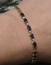 Solid 14K Yellow Gold Tennis Bracelet & Sapphires & Natural Diamonds, 7”