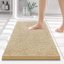 Luxury Chenille Bathroom Rugs 24x16 Extra Soft  Absorbent Shaggy Bath Mat Beige