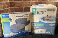 Bestway 10’ Round Pool Inflatable Pool Fast Set 10’ x 26” With 10’ Pool Cover!!