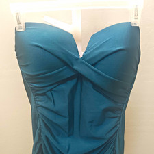 Calvin Klein Strapless Padded Shirring Tummy Control Swimsuit Teal Size 12