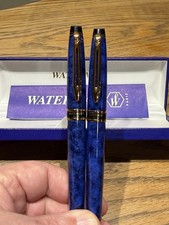 Waterman Blue Marble Fountain Pen & Ballpoint Pen Set UNUSED Boxed France
