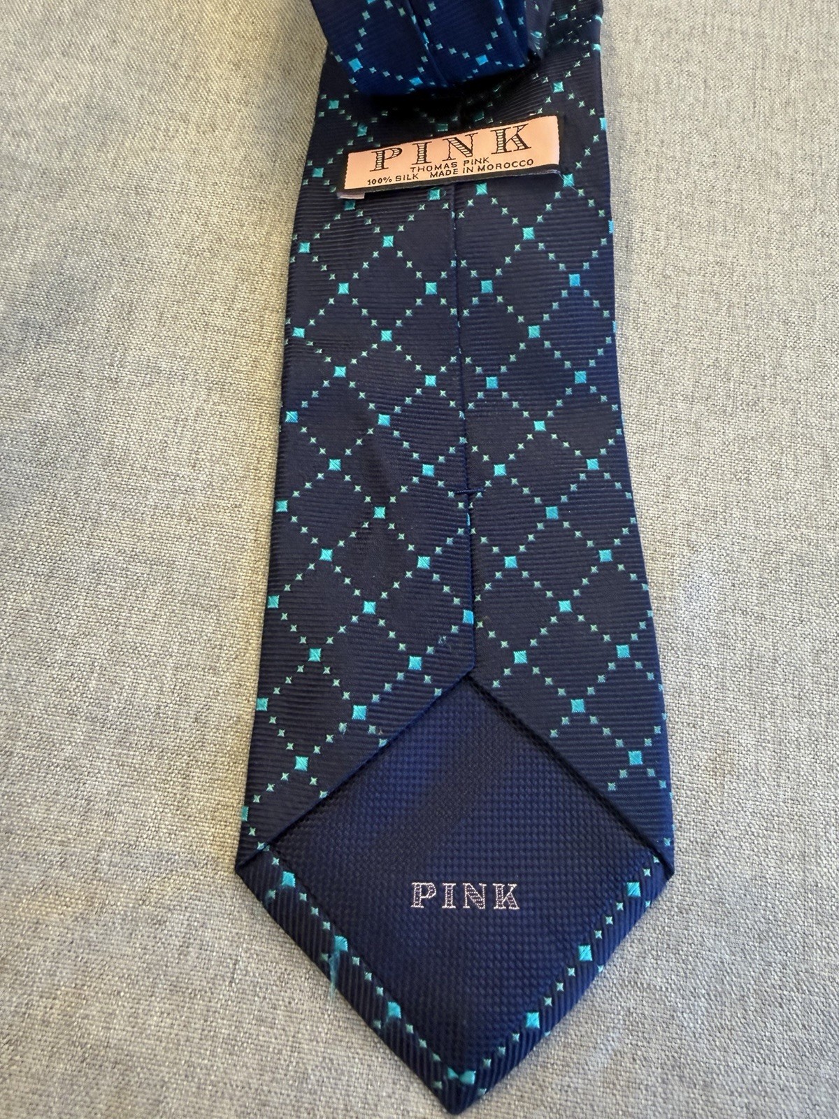 Thomas Pink Turquoise Check Blue Silk Necktie 3.5 In. Wide image 3