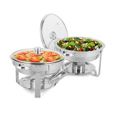 2-Pack 5 Qt Chafing Dish Buffet Warmer - Food Grade Steel, Glass Lid, Drip Tray