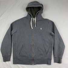 Polo Ralph Lauren Hoodie Men L Gray Full Zip Pony Cotton Waffle Hood