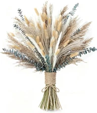 120 PCS Dried Pampas Grass, Flowers, Reed Grass Bouquet for Light Brown 