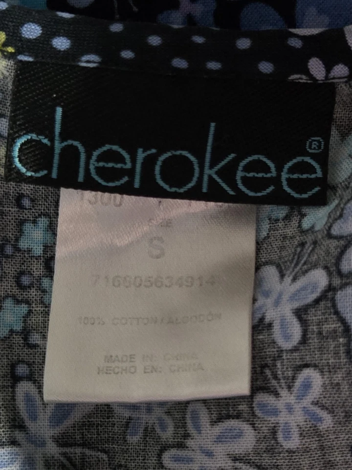Cherokee scrub jacket Size S-Black/Blue/Lime Floral Snap-Up-Chest 22.5"/L 27.5" - Image 3 of 4