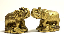 Feng Shui Elefanten Paar Antik-Gold  Glücksbringer für Wohlstand  Deko Skulptur