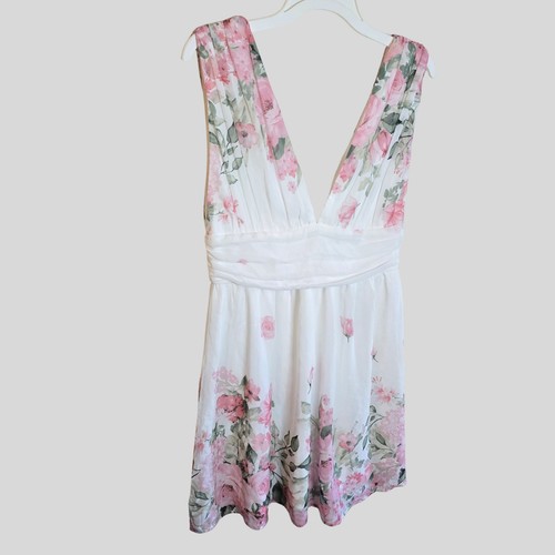 Lulus White Floral Mini Dress Women M NWT V-Neck A-Line Chiffon Sleeveless - Picture 20 of 20