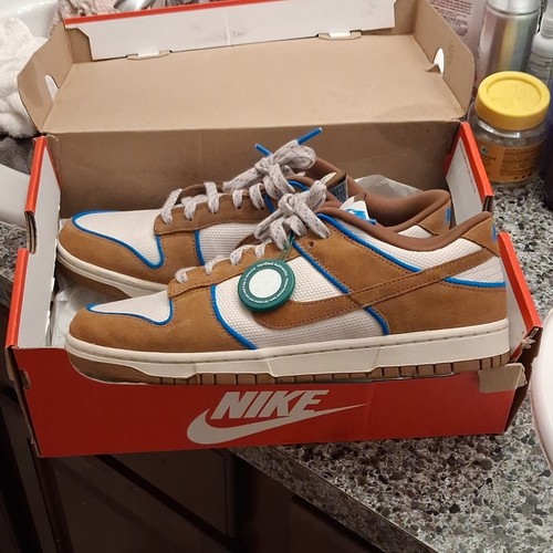 Nike Dunk Low Brown White Blue Low Top Lace Up Suede Mesh Sneakers DH0601-400 - Picture 3 of 4