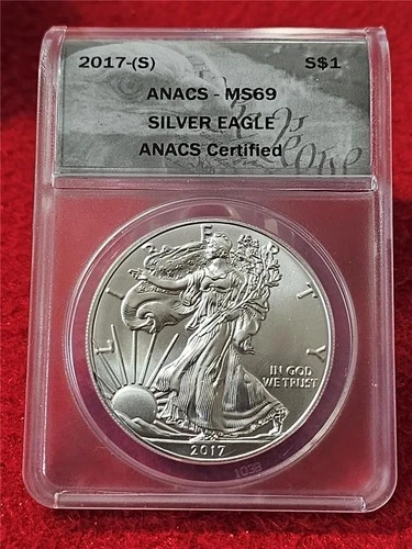 2017(S) American Silver Eagle ASE Dollar STRUCK AT SAN FRAN ANACS MS 69 #T1265