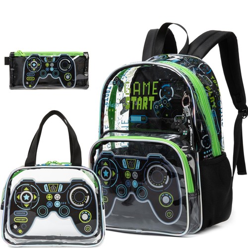 Meetbelify Clear Backpack for Boys School Backpacks 16.5"X11.8"X7.8", B Game