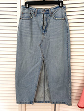 Abercrombie Fitch Blue Denim Midi Straight Pencil Skirt High Rise Slit US 4