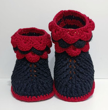 Hand knitted wool slipper socks Black handmade women slippers Size 9 1/2 - 10 US